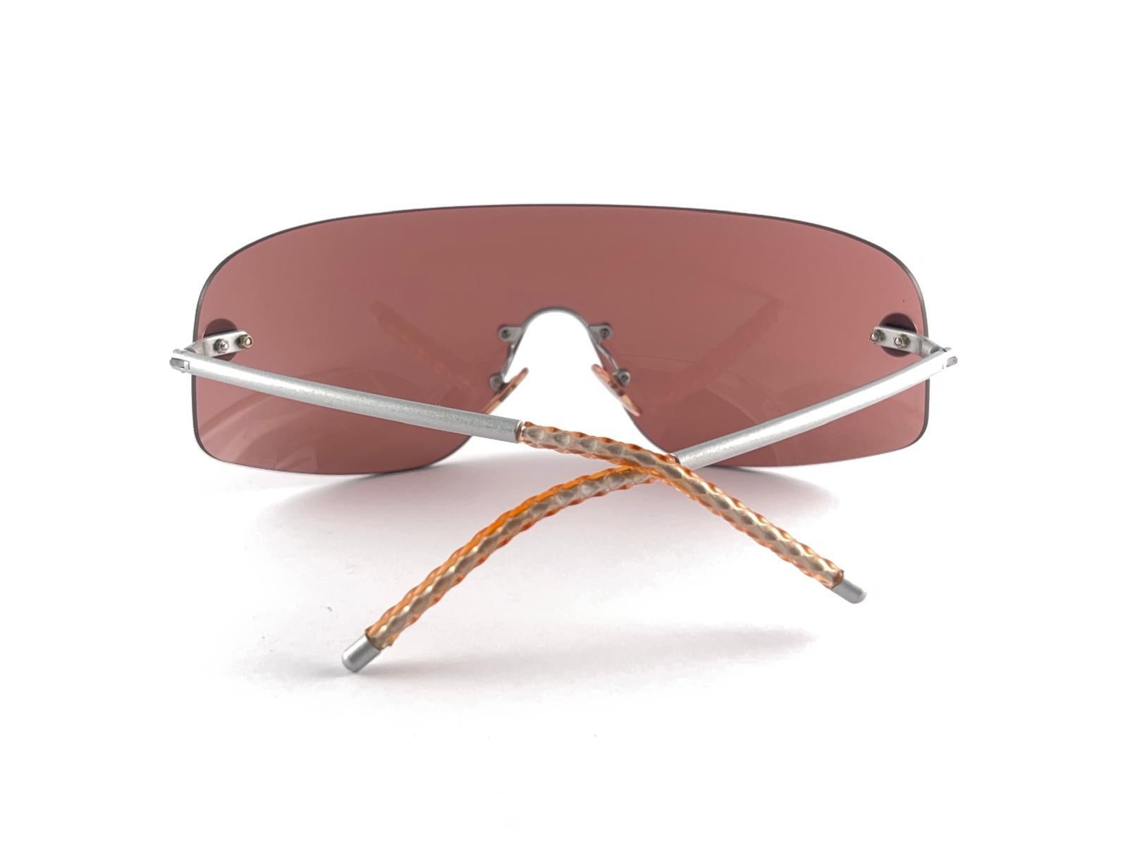 Vintage Chanel Shield Rimless Medium Amber Sunglasses 2000's Made In Italy Y2K 7