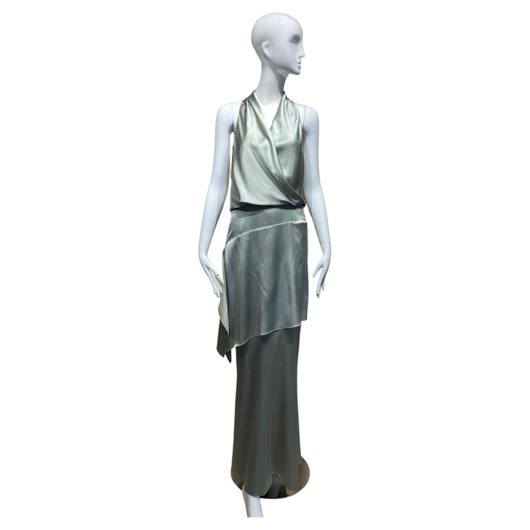 Vintage Chanel Silk Charmuese Light Green Halter Dress For Sale at 1stDibs