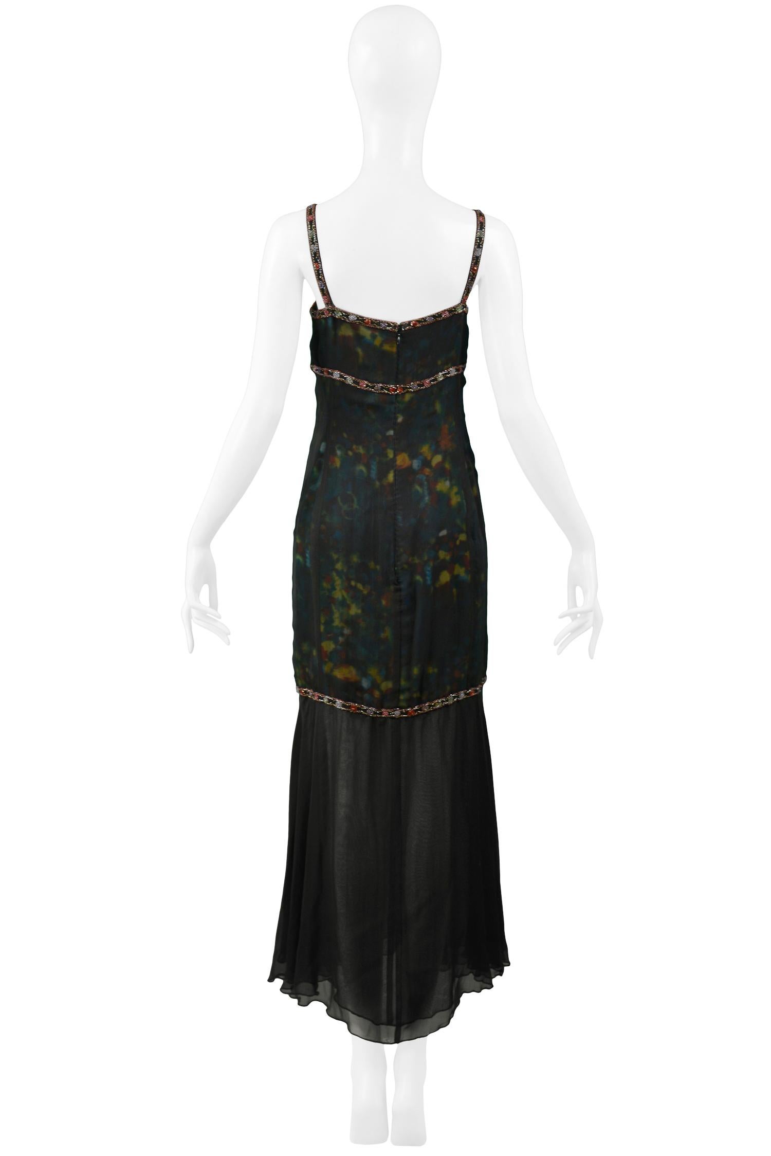Black Vintage Chanel Silk Chiffon Watercolor Beaded Gown 1997 For Sale