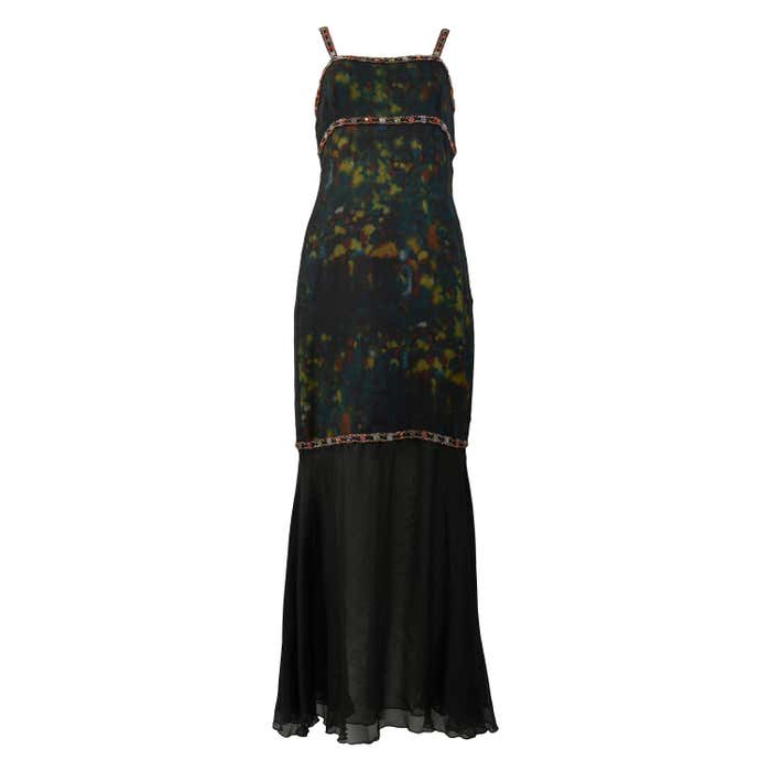 Vintage Chanel Silk Chiffon Watercolor Beaded Gown 1997 For Sale at ...