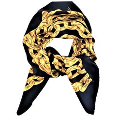 Vintage Chanel silk scarf blue-gold 