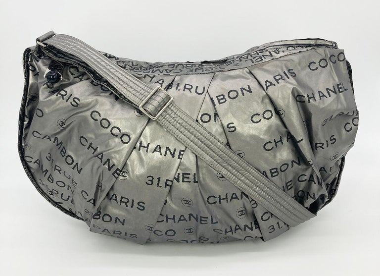 Vintage Chanel Silver Nylon Unlimited 31 Rue Cambon Shoulder Bag For Sale  at 1stDibs