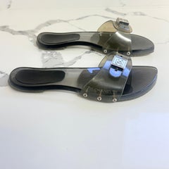 Vintage Chanel Size 38 / 8 1990s Clear Smoke PVC CC Logo Slide Sandals With Box