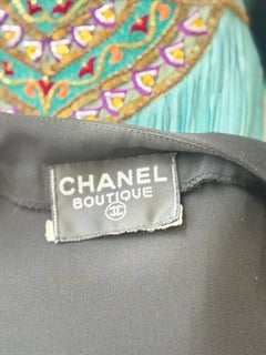 Vintage Chanel Size 4 Black Silk Crepe Dress 1980s Rhinestone Pearl Buttons 80s