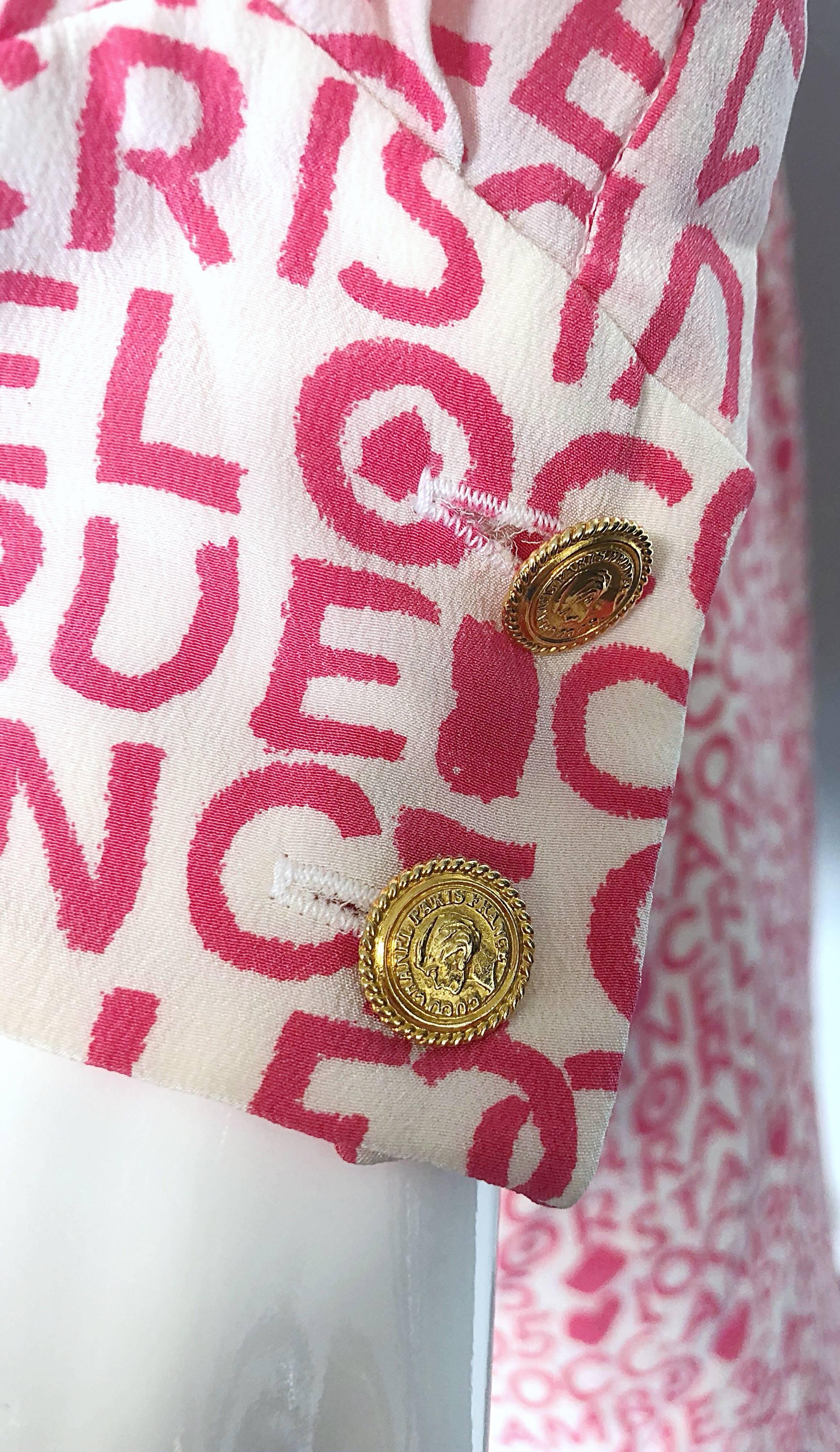 Vintage Chanel Karl Lagerfeld Große Größe 44 Rosa 80s Logo Seide 1980s Shirt Kleid Damen im Angebot