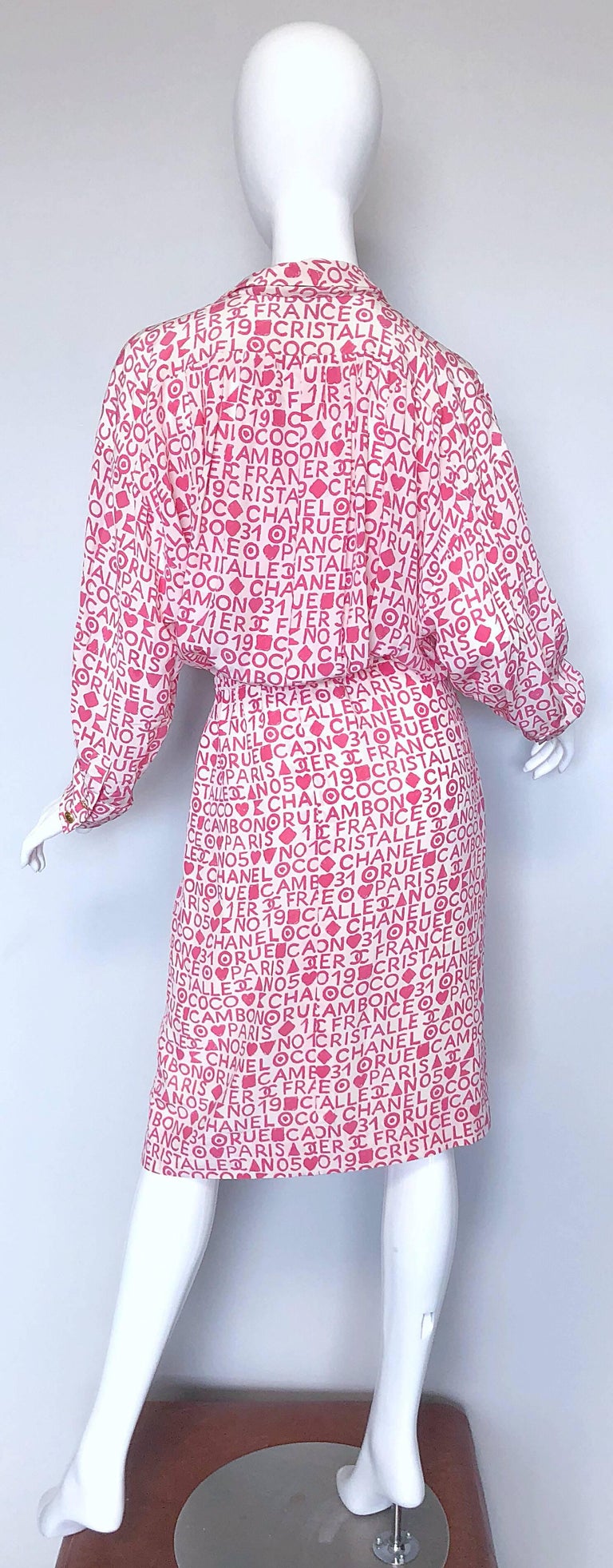 Vintage Chanel Large Size 44 Pink White  Coco 90s Logo 