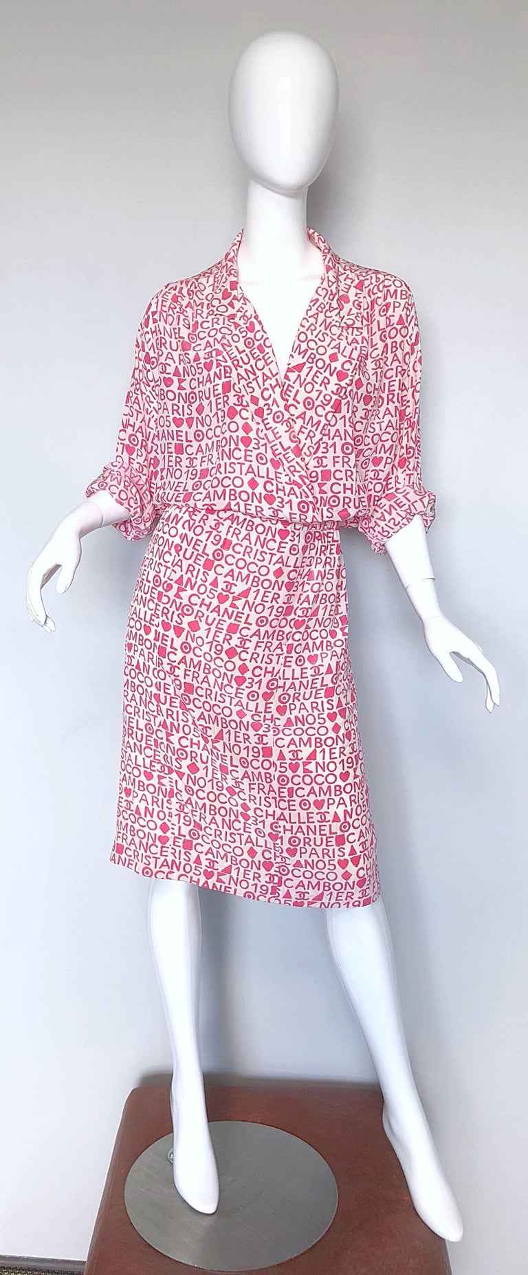 Vintage Chanel Large Size 44 Pink White  Coco 90s Logo 