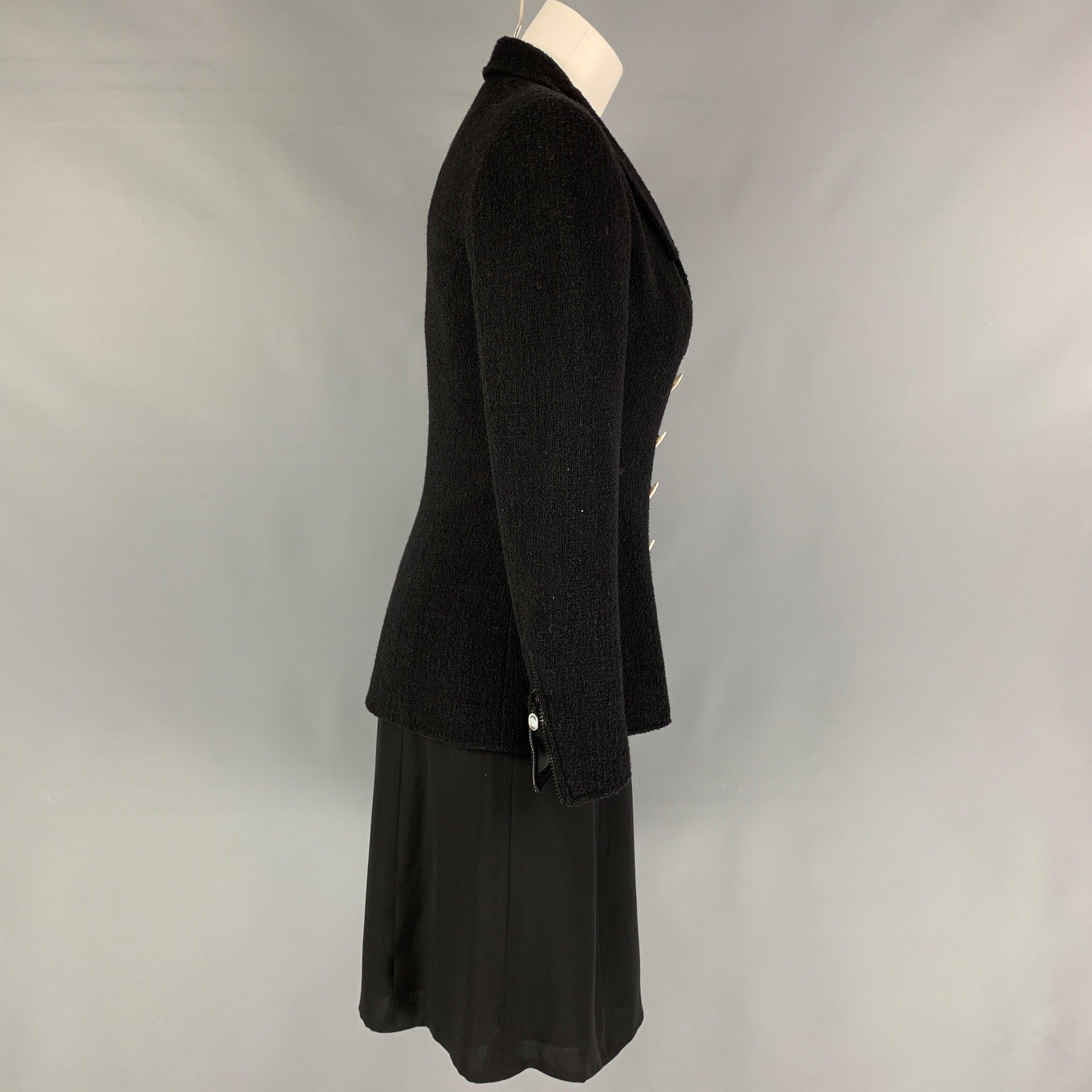 Vintage CHANEL Size 6 Black Textured Wool Nylon Double Breasted Dress Set In Good Condition In San Francisco, CA