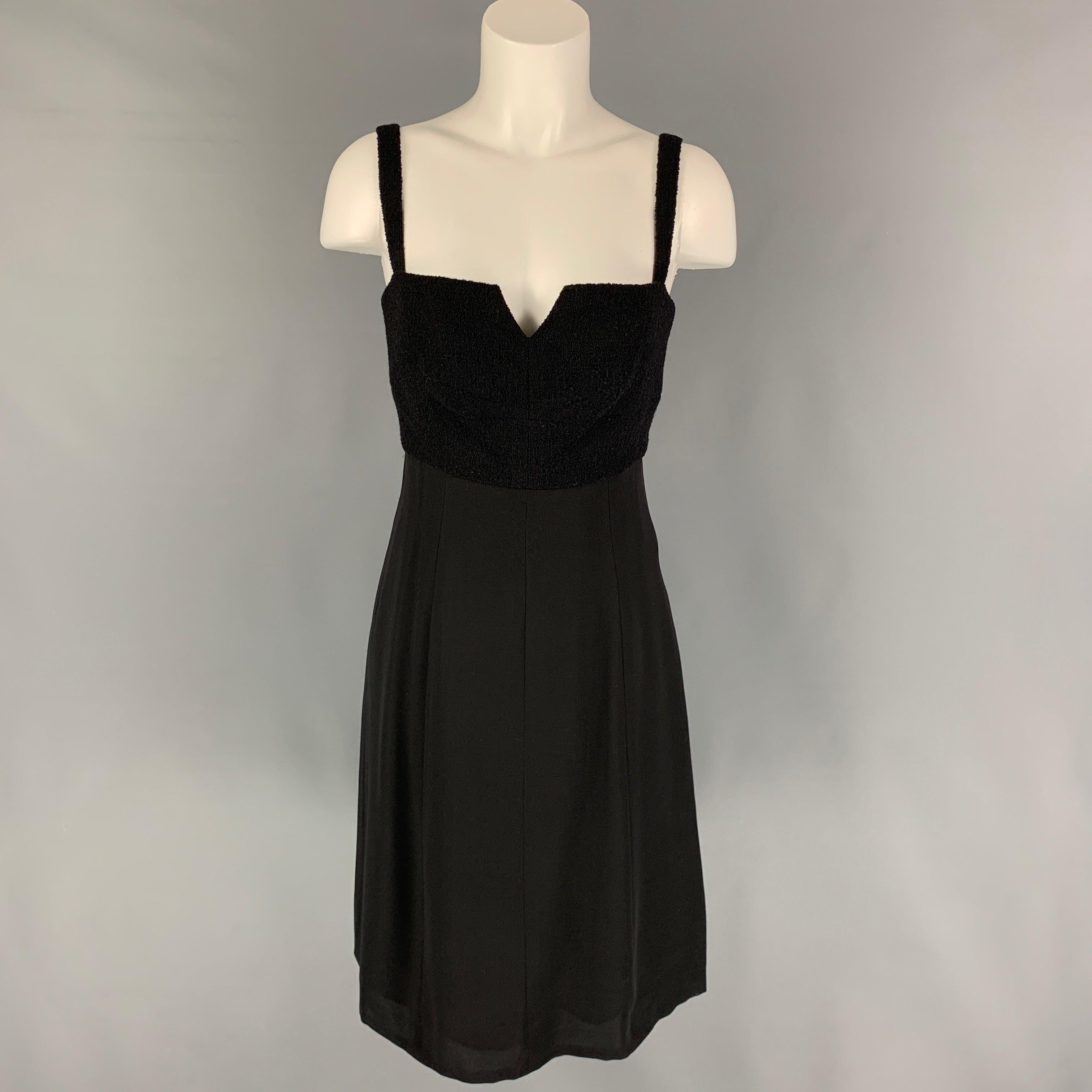 Vintage CHANEL Size 6 Black Textured Wool Nylon Double Breasted Dress Set 1
