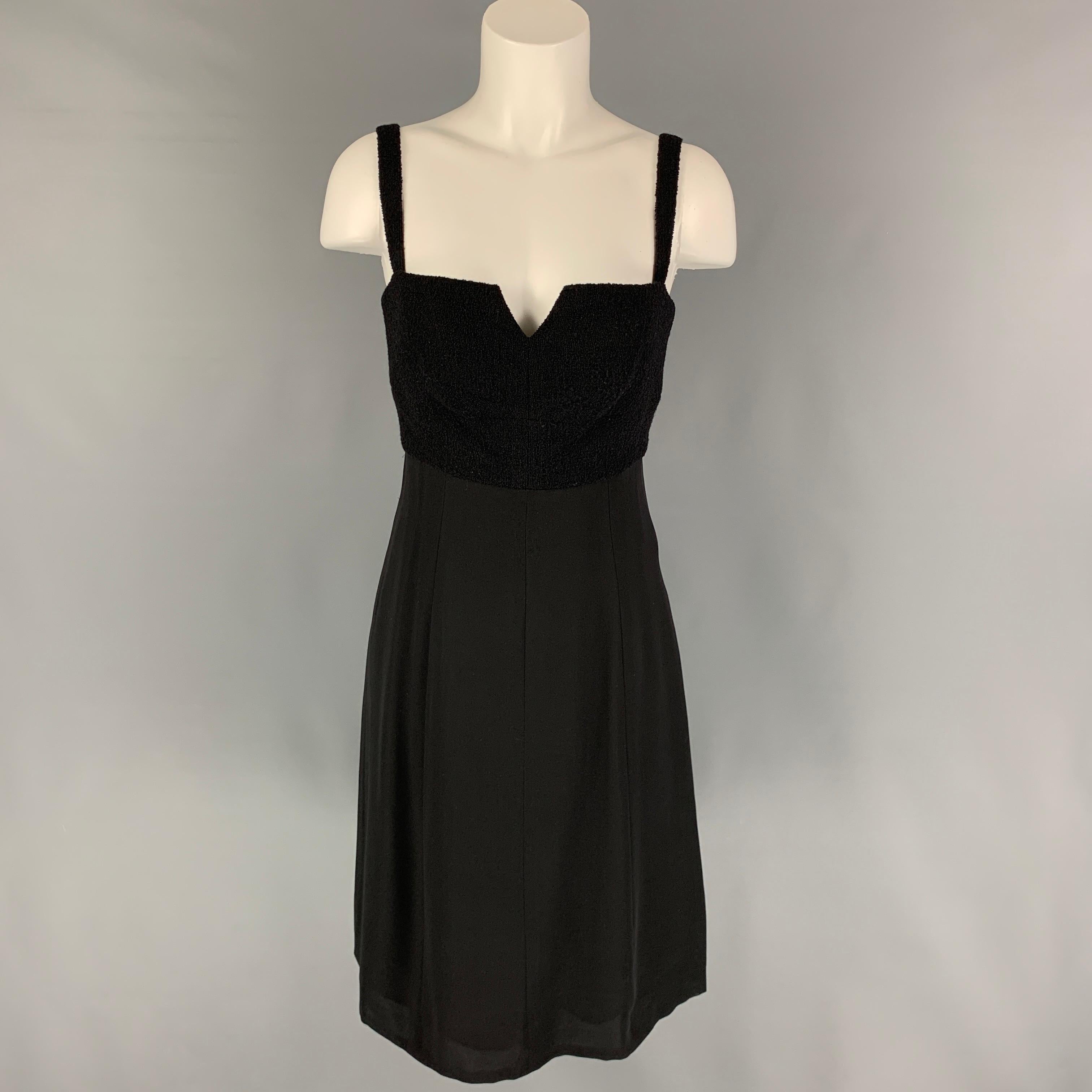 Vintage CHANEL Size 6 Black Textured Wool Nylon Double Breasted Dress Set In Good Condition In San Francisco, CA