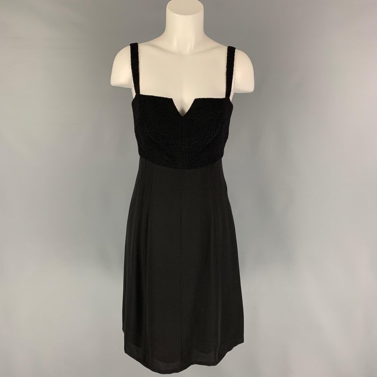 Vintage CHANEL Size 6 Black Textured Wool Nylon Double Breasted Dress ...