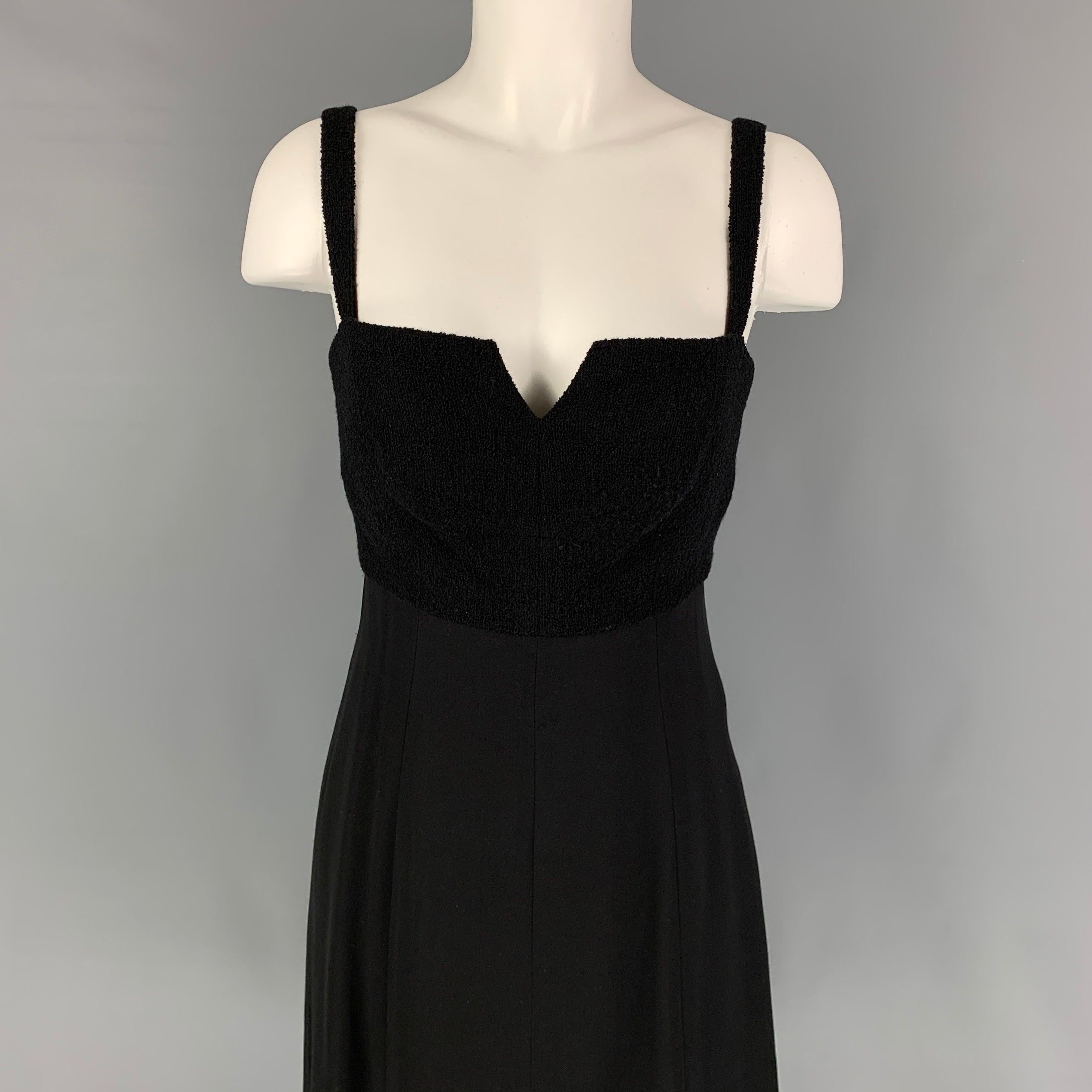 Vintage CHANEL Size 6 Black Textured Wool Nylon Double Breasted Dress Set 2