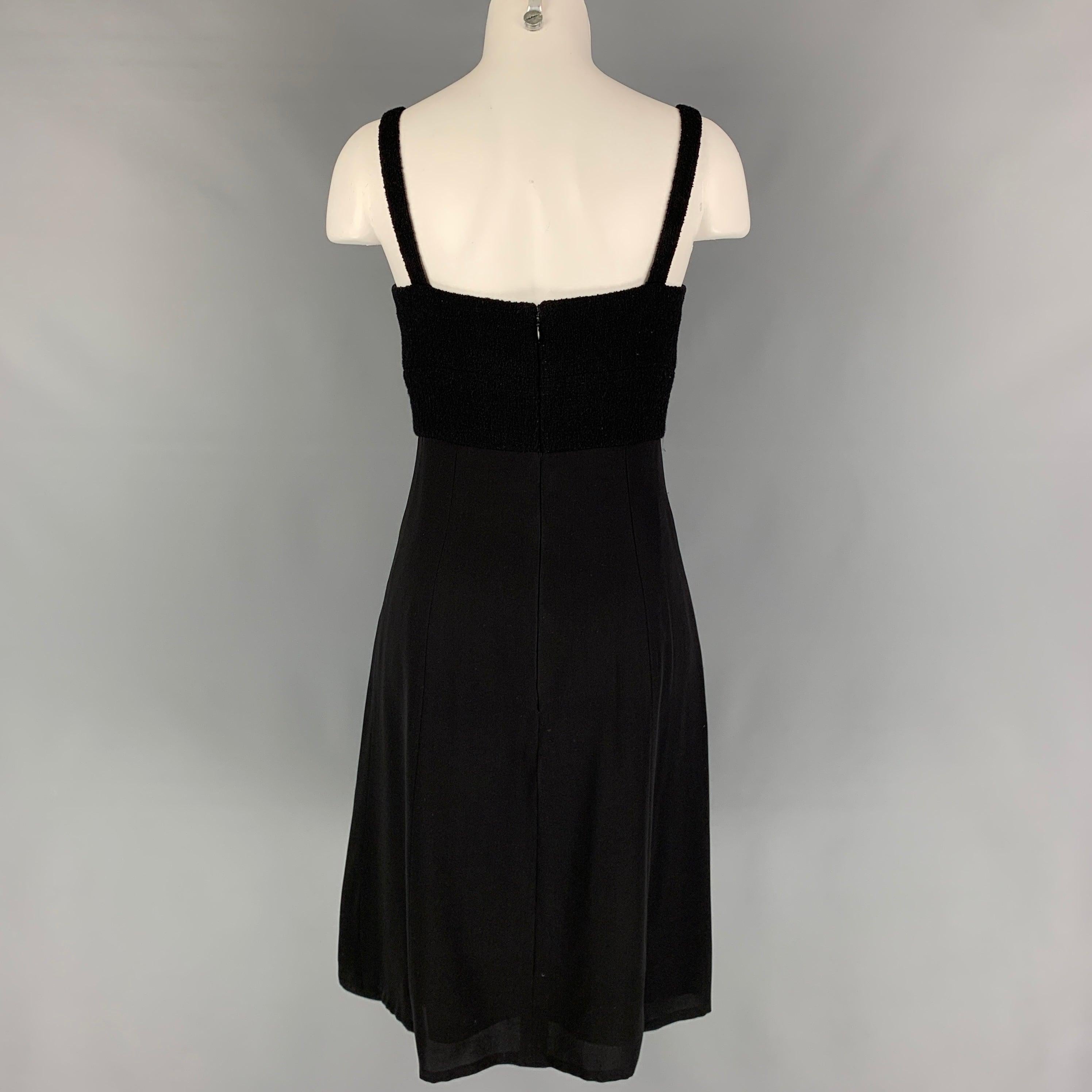 Vintage CHANEL Size 6 Black Textured Wool Nylon Double Breasted Dress Set 3