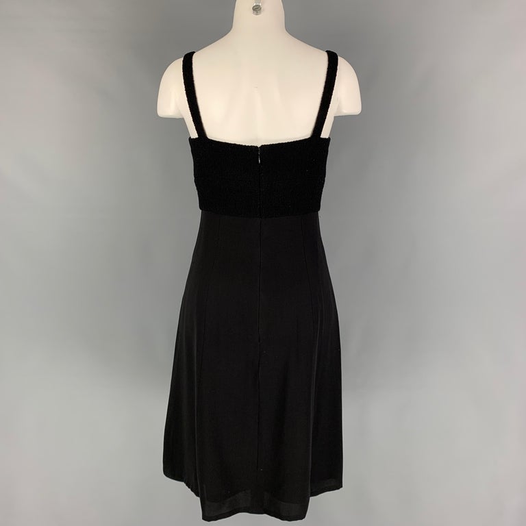 Vintage CHANEL Size 6 Black Textured Wool Nylon Double Breasted Dress ...