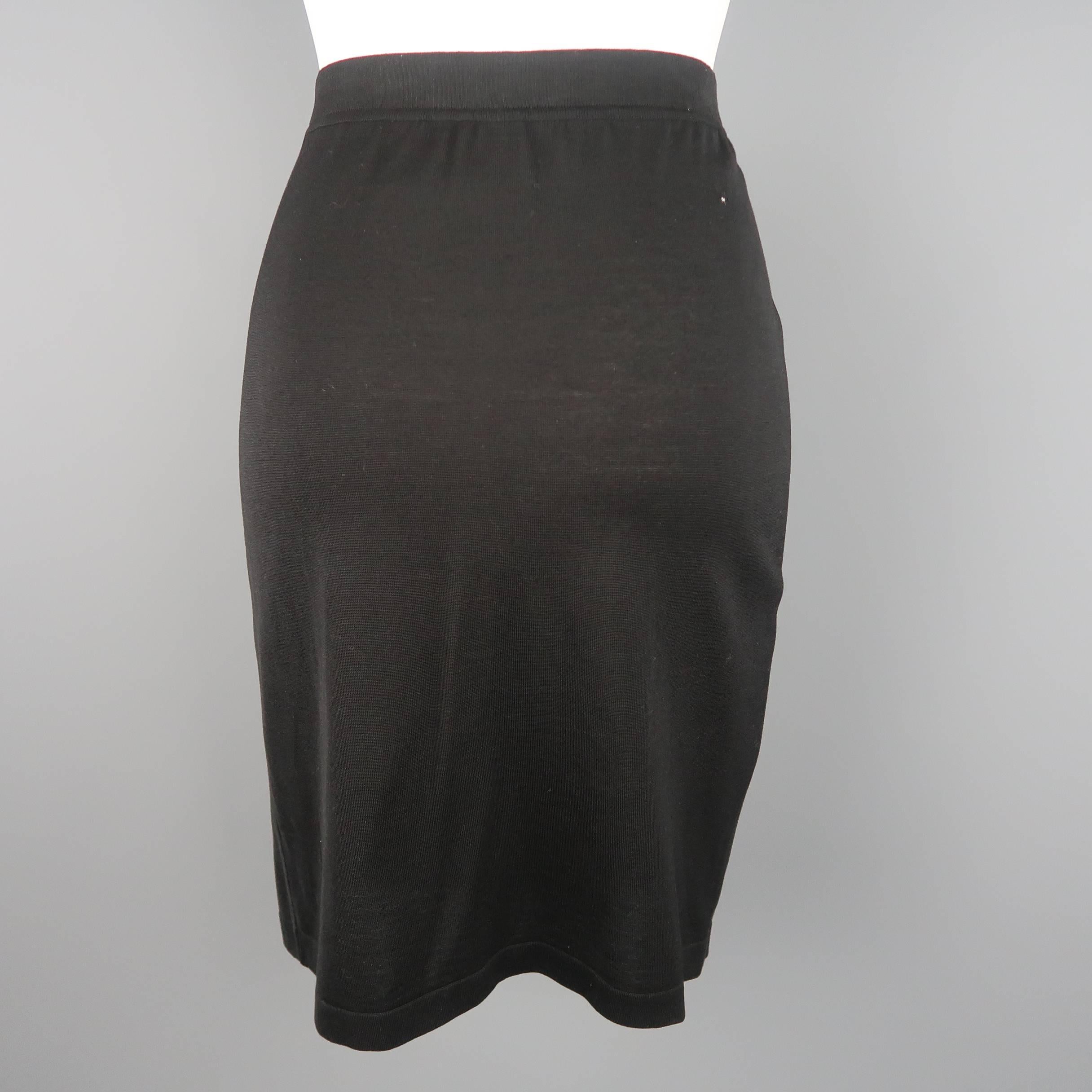 Vintage CHANEL Size 8 Black Viscose Jersey Pencil Skirt In Fair Condition In San Francisco, CA