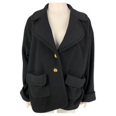 Vintage CHANEL Übergroße Jacke aus schwarzer Wolle und Polyamide mit gemischten Mustern, Größe 8