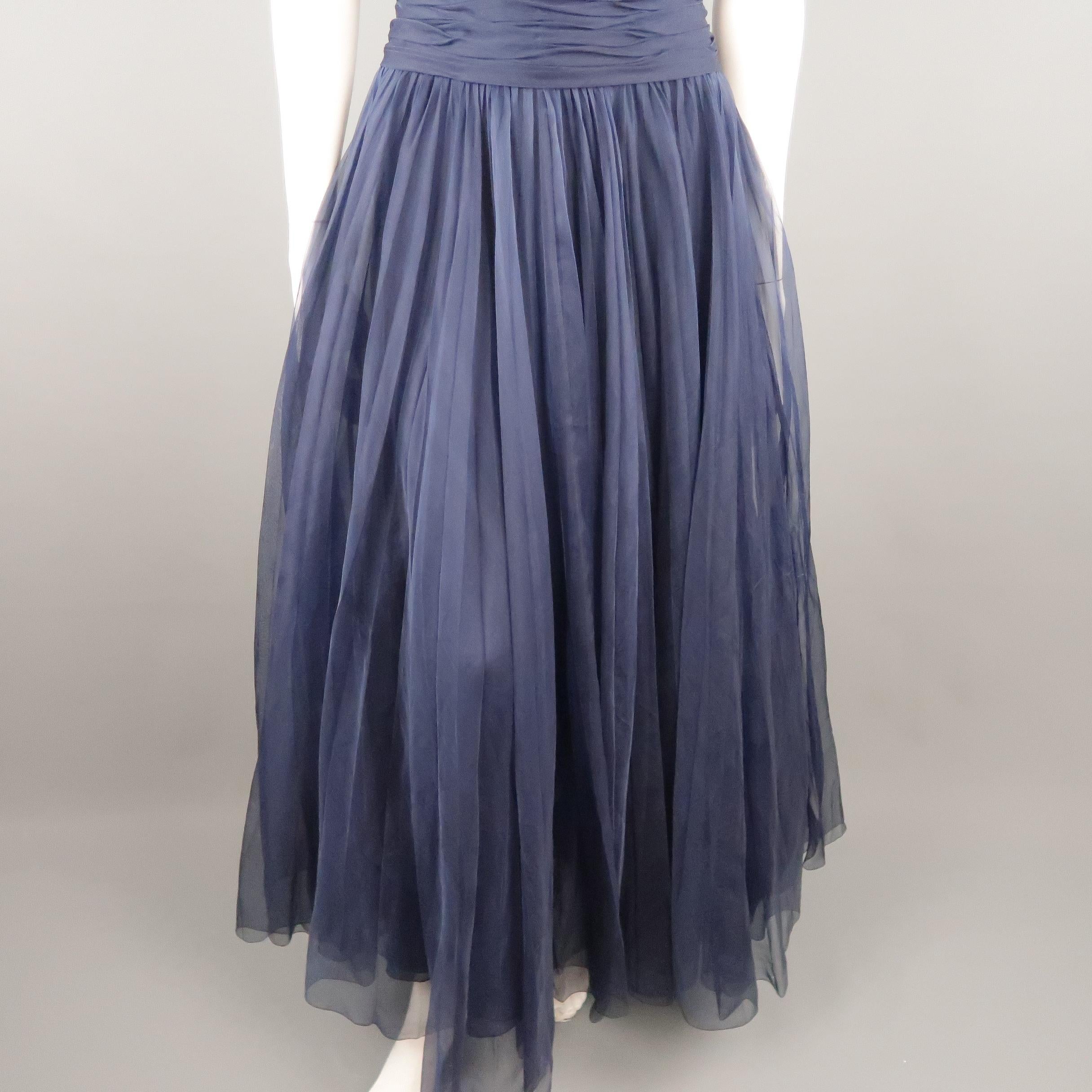 Vintage CHANEL Größe US 8 / FR 40 Marineblau Geraffte Seide Trägerloses Kleid Frühling 1997 Damen