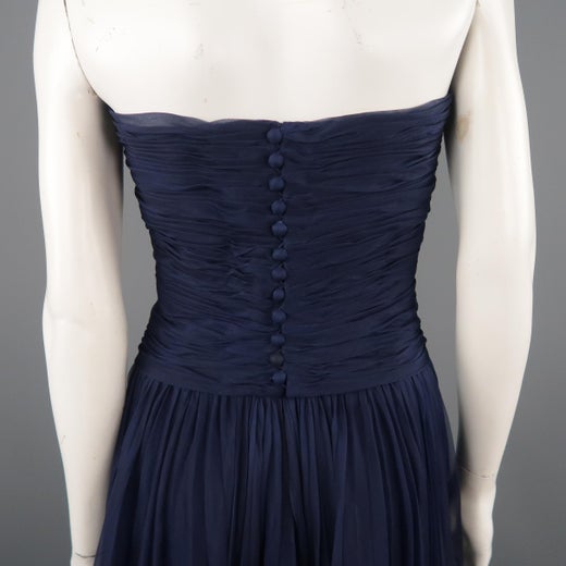 Vintage Chanel Size Us 8 Fr 40 Navy Gathered Silk Strapless