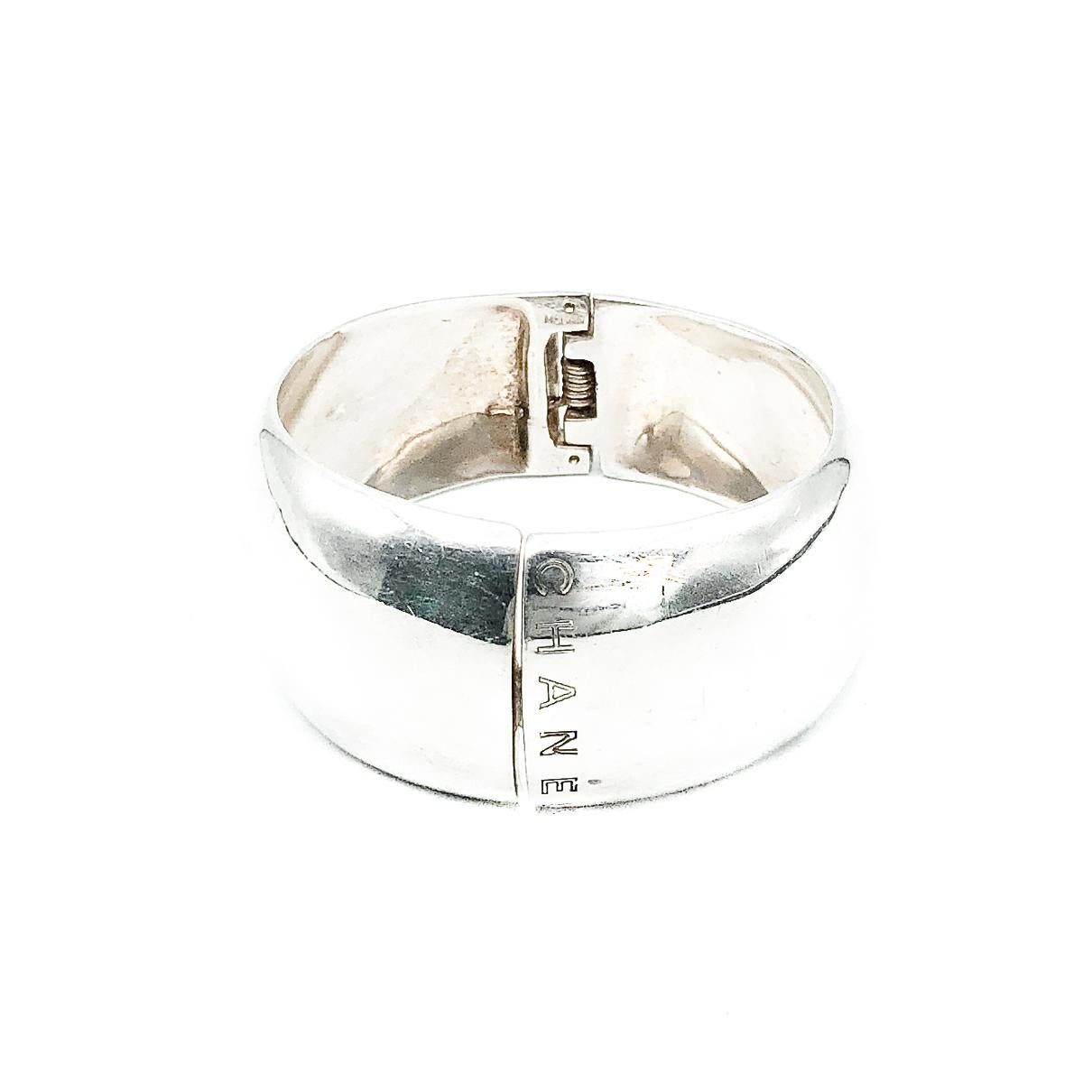 Vintage Chanel Solid Sterling Silver CHANEL Spell Out Cuff 1990s In Good Condition For Sale In Wilmslow, GB