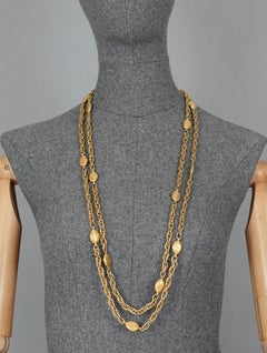 Vintage Chanel Spelled Oval Medallion Charm Long Chain Necklace