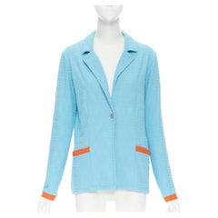 vintage CHANEL Sport 2002 blue CC emboss jacquard terry towel blazer jacket 