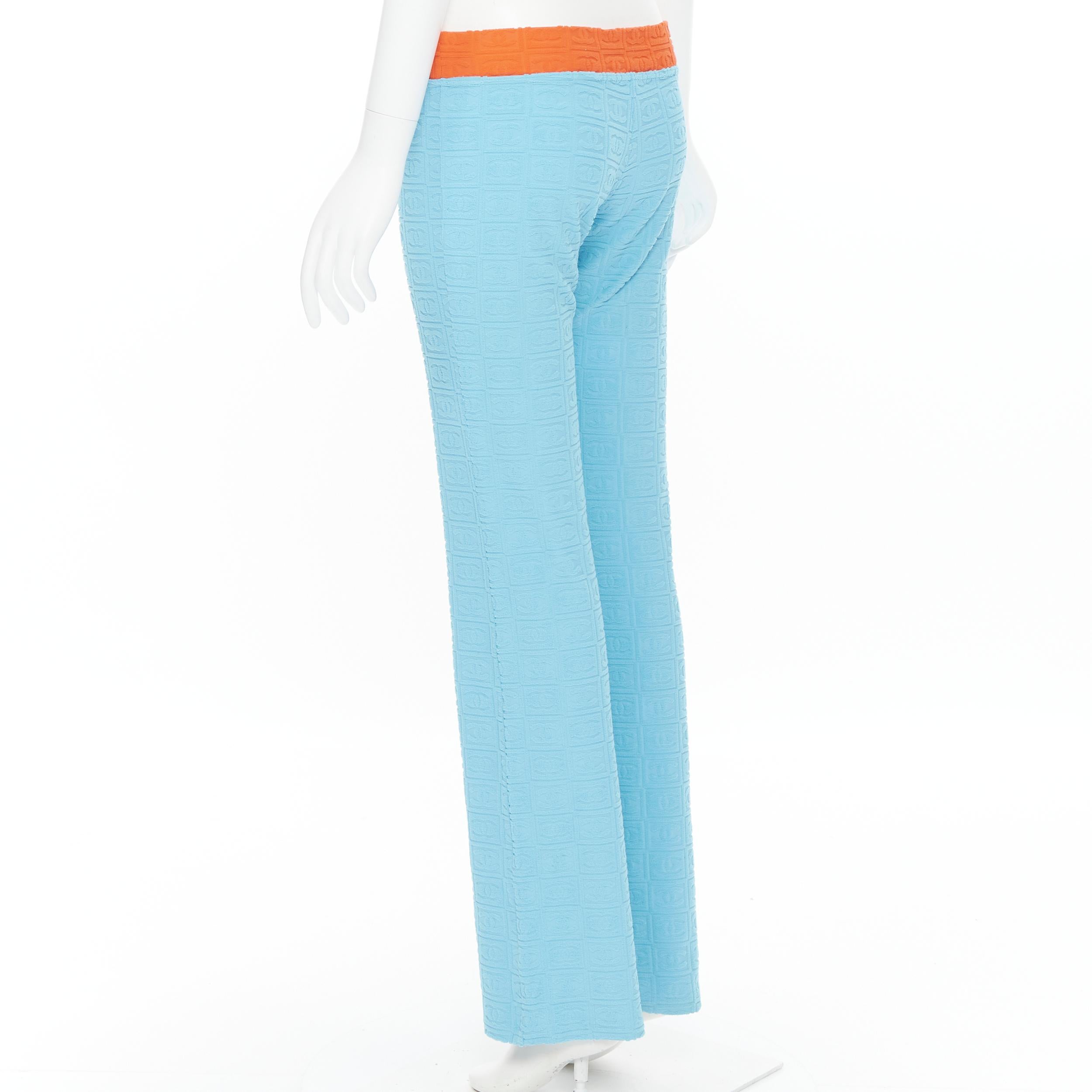Women's vintage CHANEL Sport 2002 orange blue CC emboss jacquard terry towel pants FR40