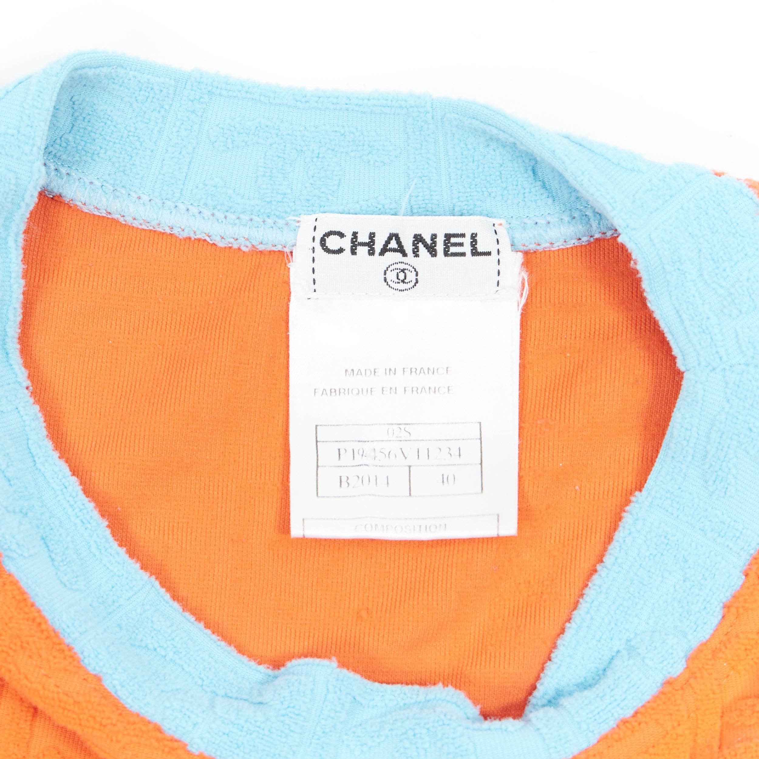 Women's vintage CHANEL Sport 2002 orange blue CC emboss jacquard terry towel tank FR40