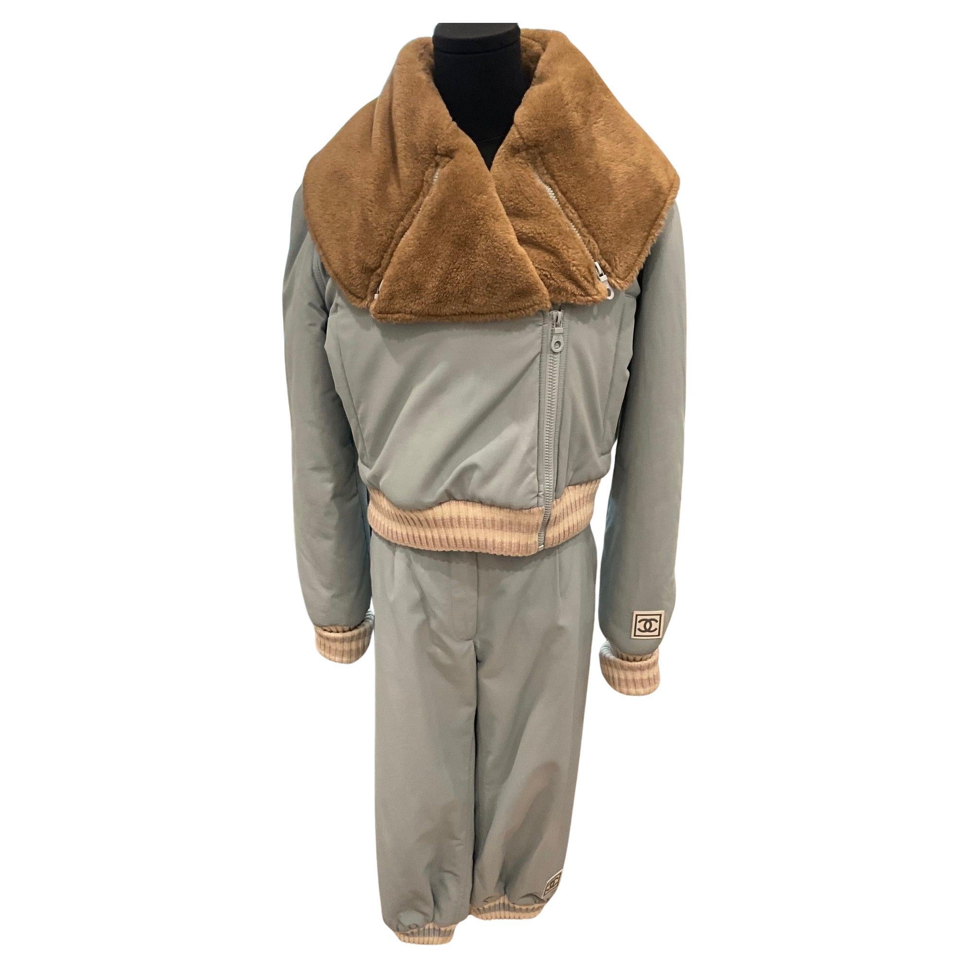 Vintage Chanel Sport Blue Cream Apres Ski Jacket and Pant Set