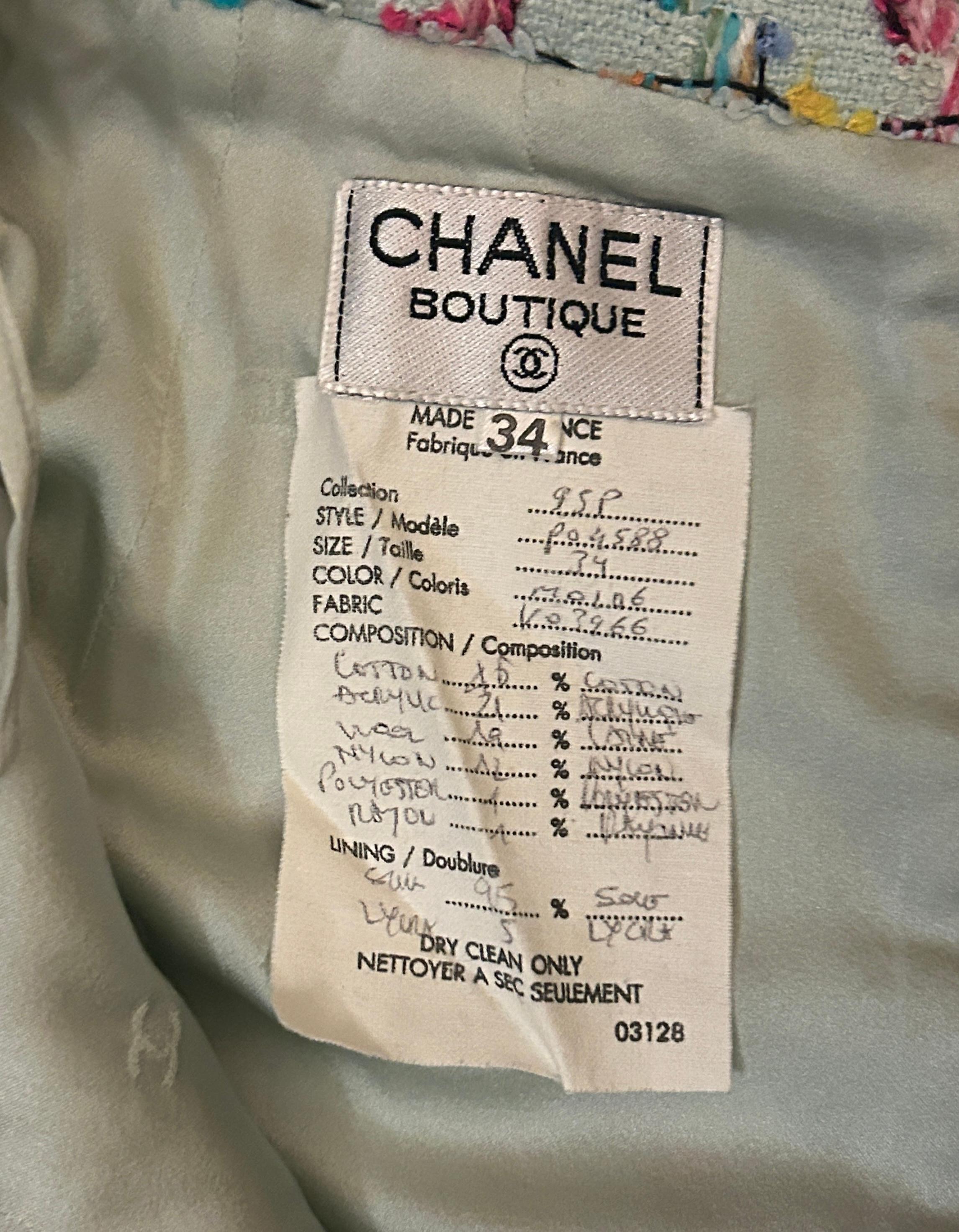 Vintage Chanel Spring 1995 Runway Blue Fantasy Tweed Skirt Suit 9