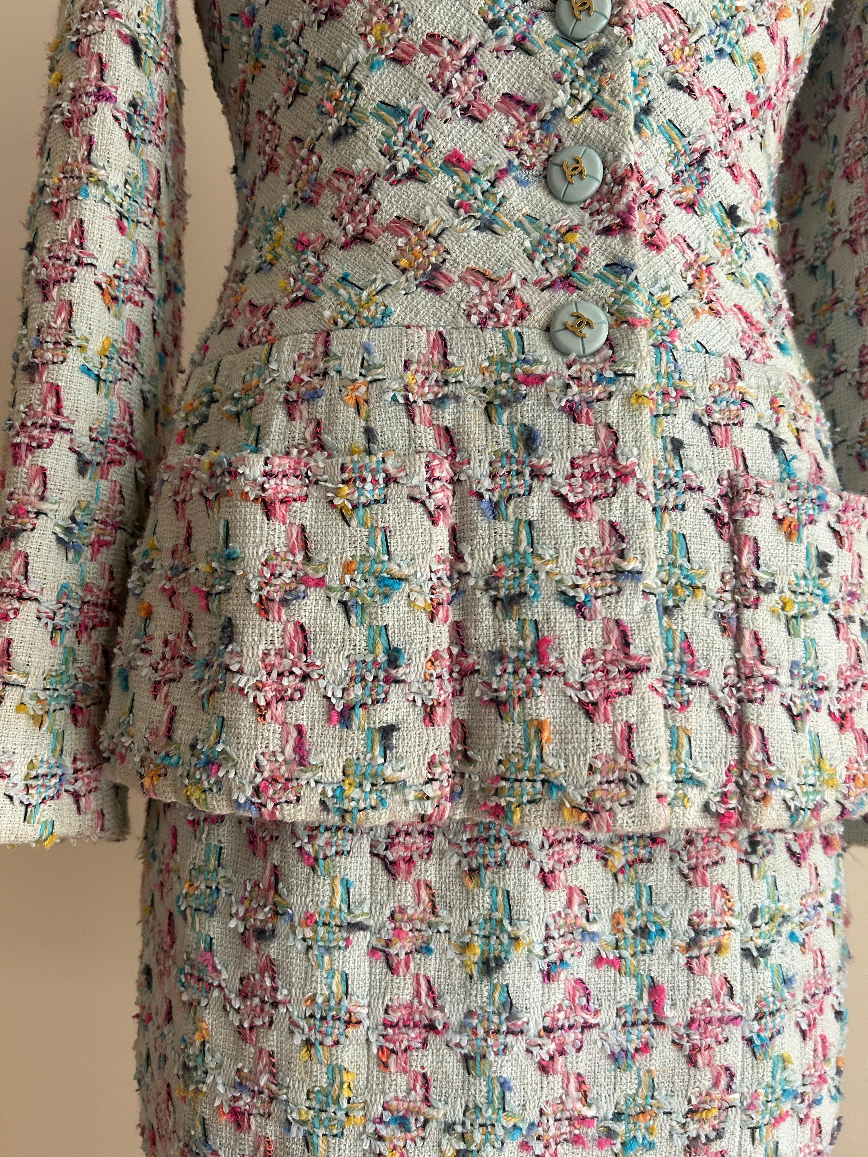 Vintage Chanel Spring 1995 Runway Blue Fantasy Tweed Skirt Suit 2