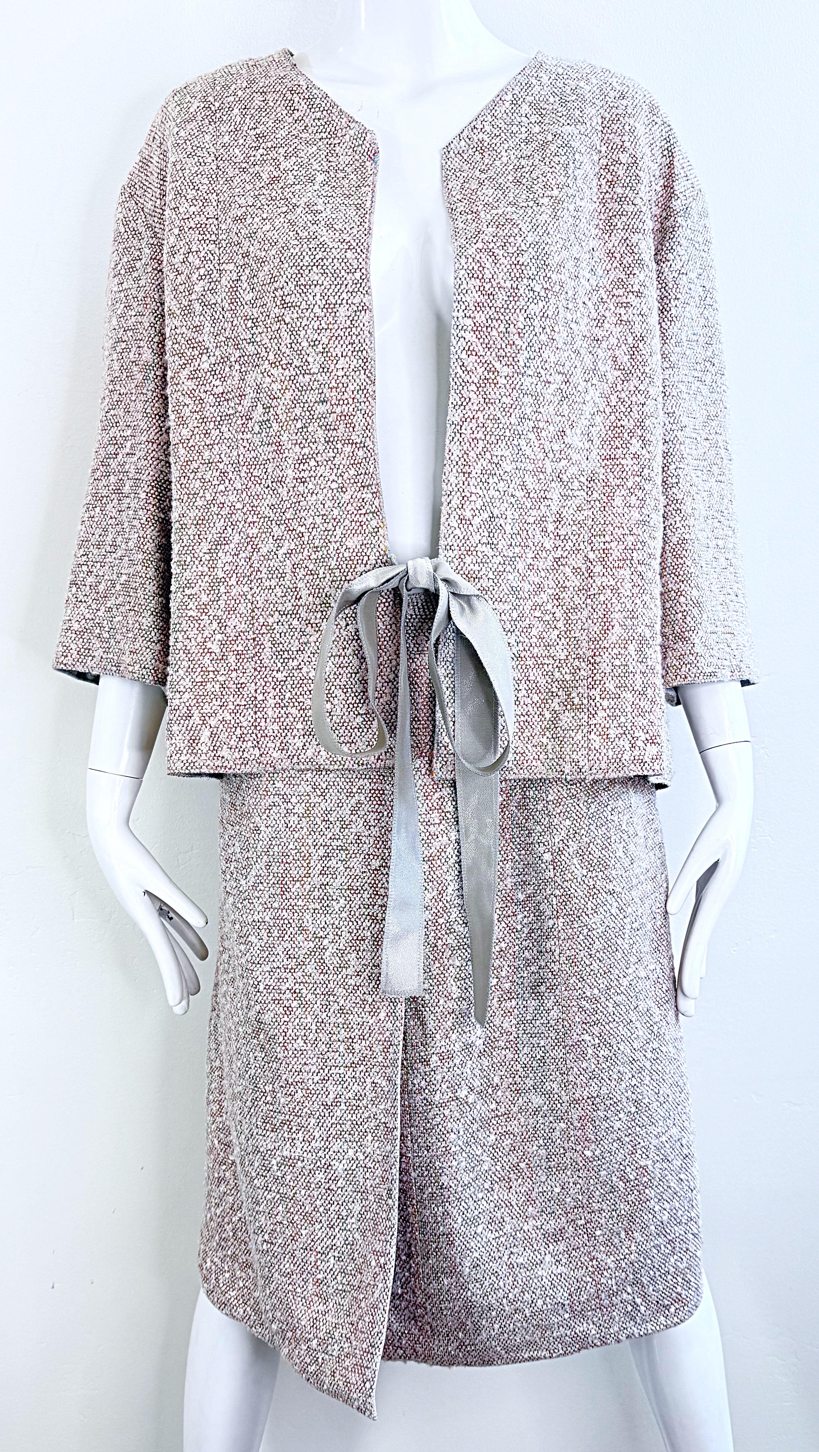 Vintage Chanel Frühjahr 1999 Größe 44 / 10 Mehrfarbiger 90er Tweed-Rock Anzug Jacke im Angebot 8
