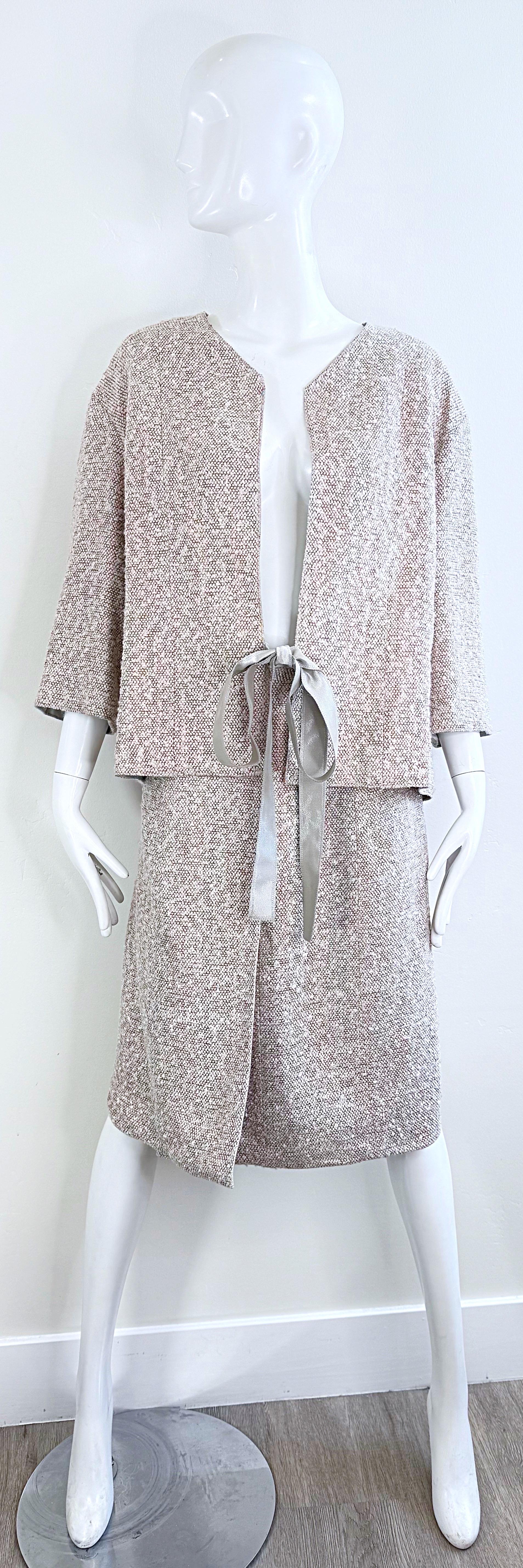 Vintage Chanel Frühjahr 1999 Größe 44 / 10 Mehrfarbiger 90er Tweed-Rock Anzug Jacke im Angebot 12