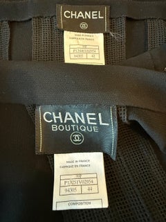 Vintage Chanel Spring 1999 Sz 42 44 Black Sheer Panels Light Wool Skirt Suit