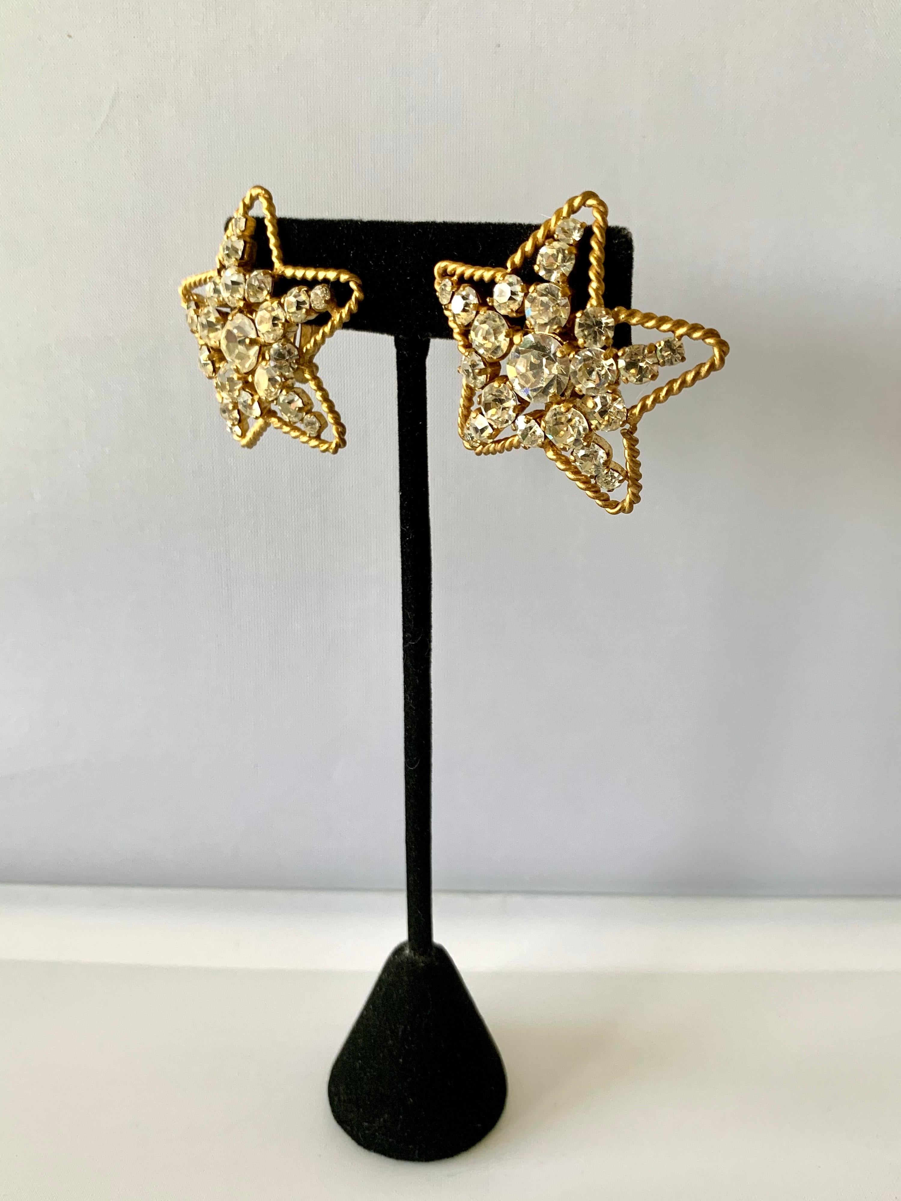Vintage Chanel Star Diamante Statement Earrings  In Excellent Condition In Palm Springs, CA