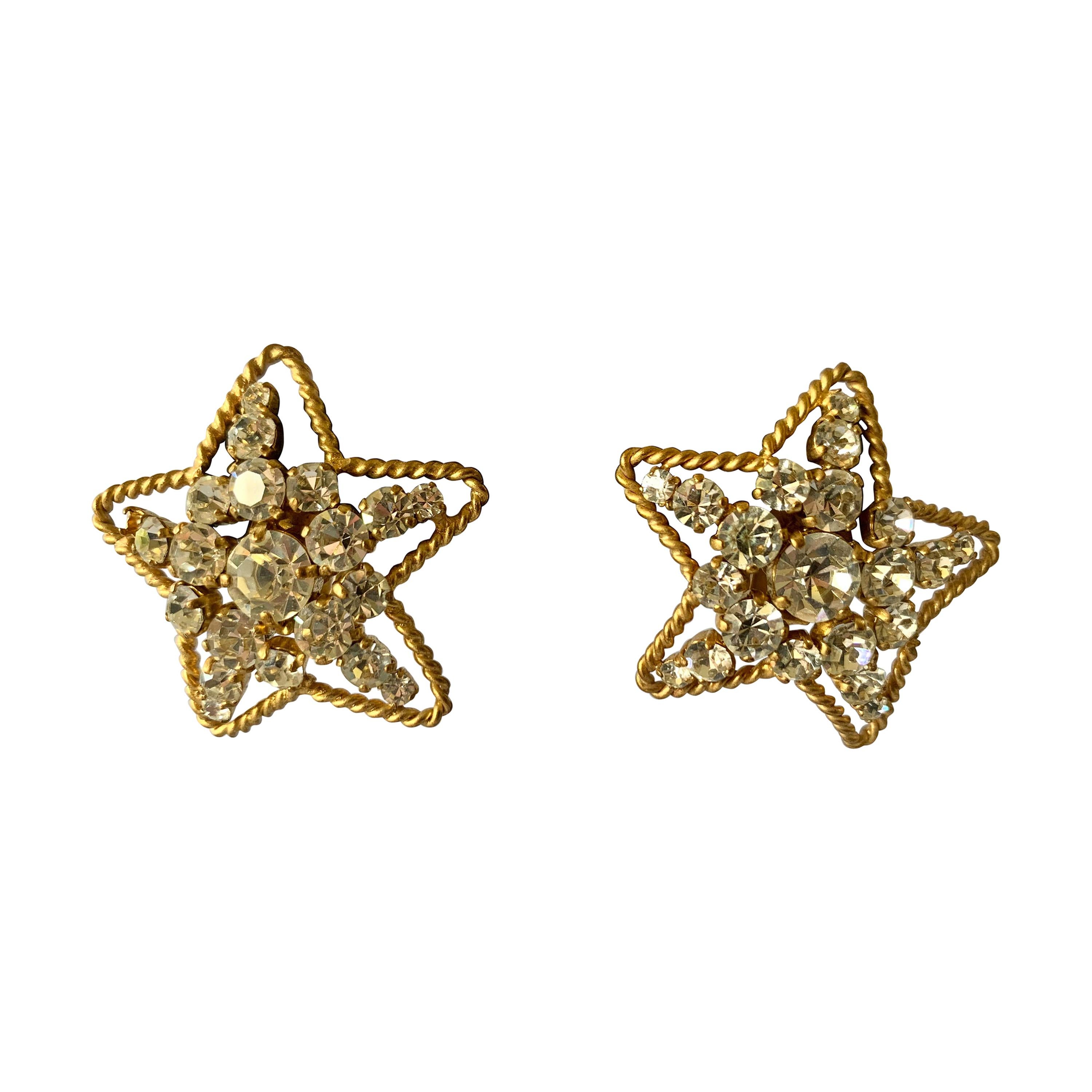 Vintage Chanel Star Diamante Statement Earrings 