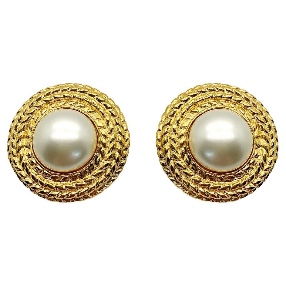 Vintage Chanel Statement Pearl Rope Earrings 1970s For Sale