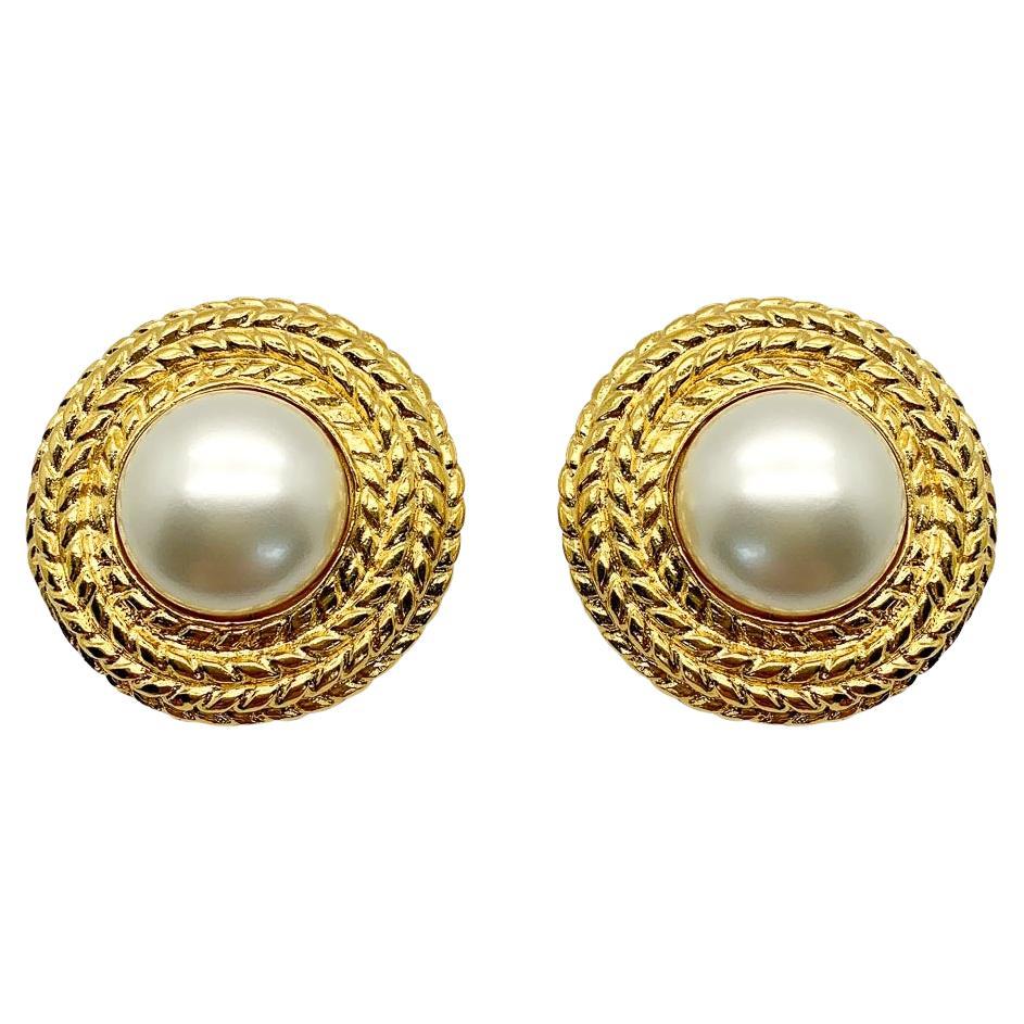 Vintage Chanel Statement Pearl Rope Earrings 1970s For Sale