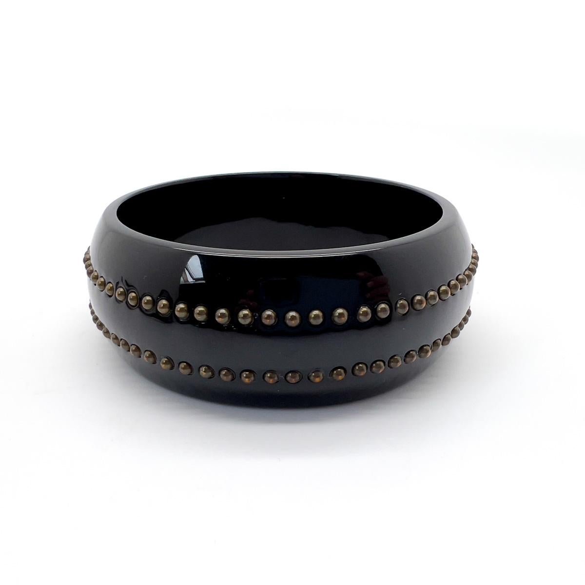 Vintage Chanel by Karl Lagerfeld Metal Stud CC Logo Black Chunky Bangle 2007 In Good Condition For Sale In Wilmslow, GB