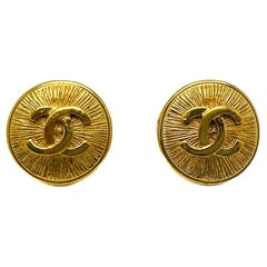 Vintage Chanel Sunburst CC Logo Earrings 1980s