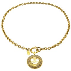 Vintage Chanel Sunburst Interlocking CC Medallion Necklace 1980s