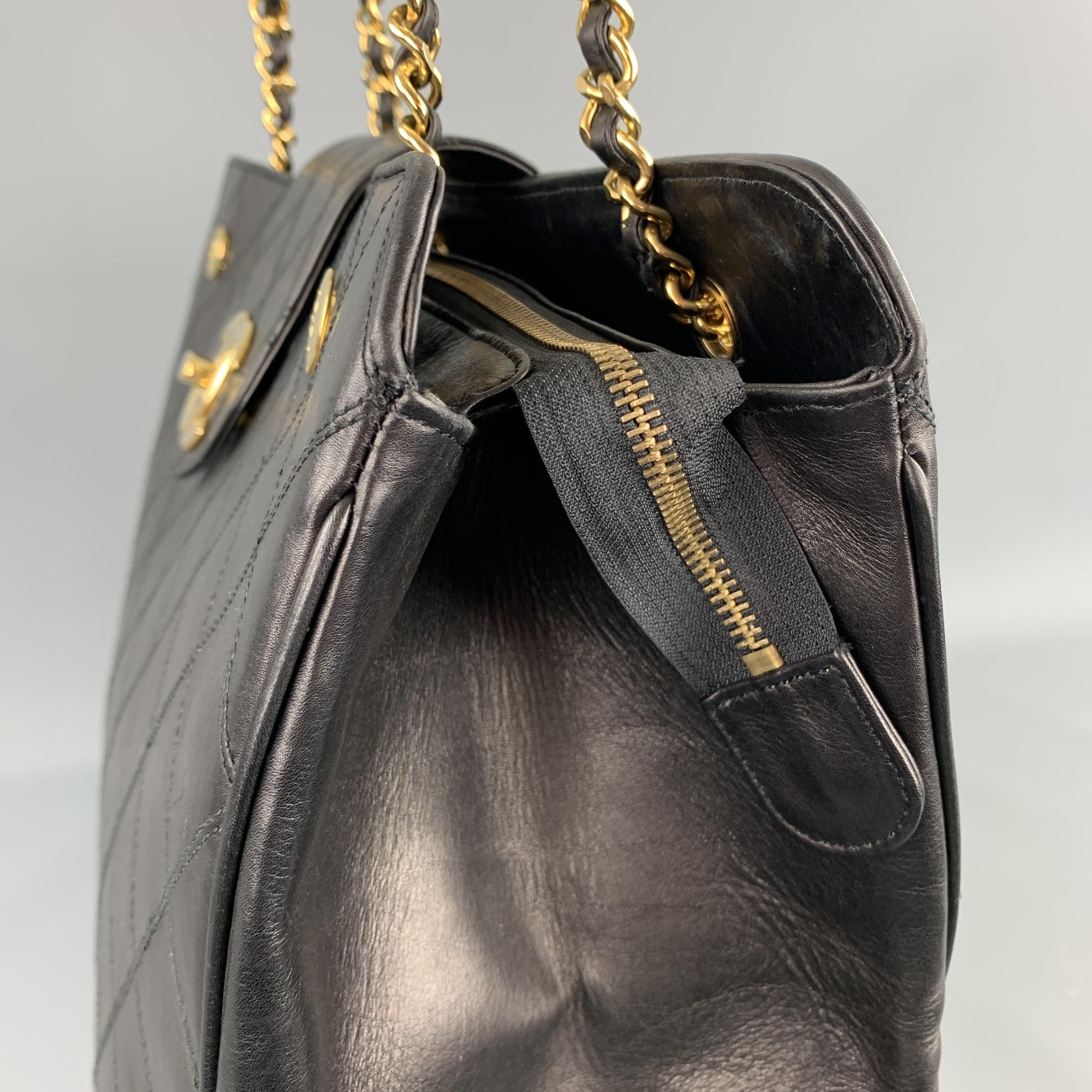 Vintage CHANEL Supermodel Jumbo XL Bag Black Quilted Leather Shoulder Handbag 1