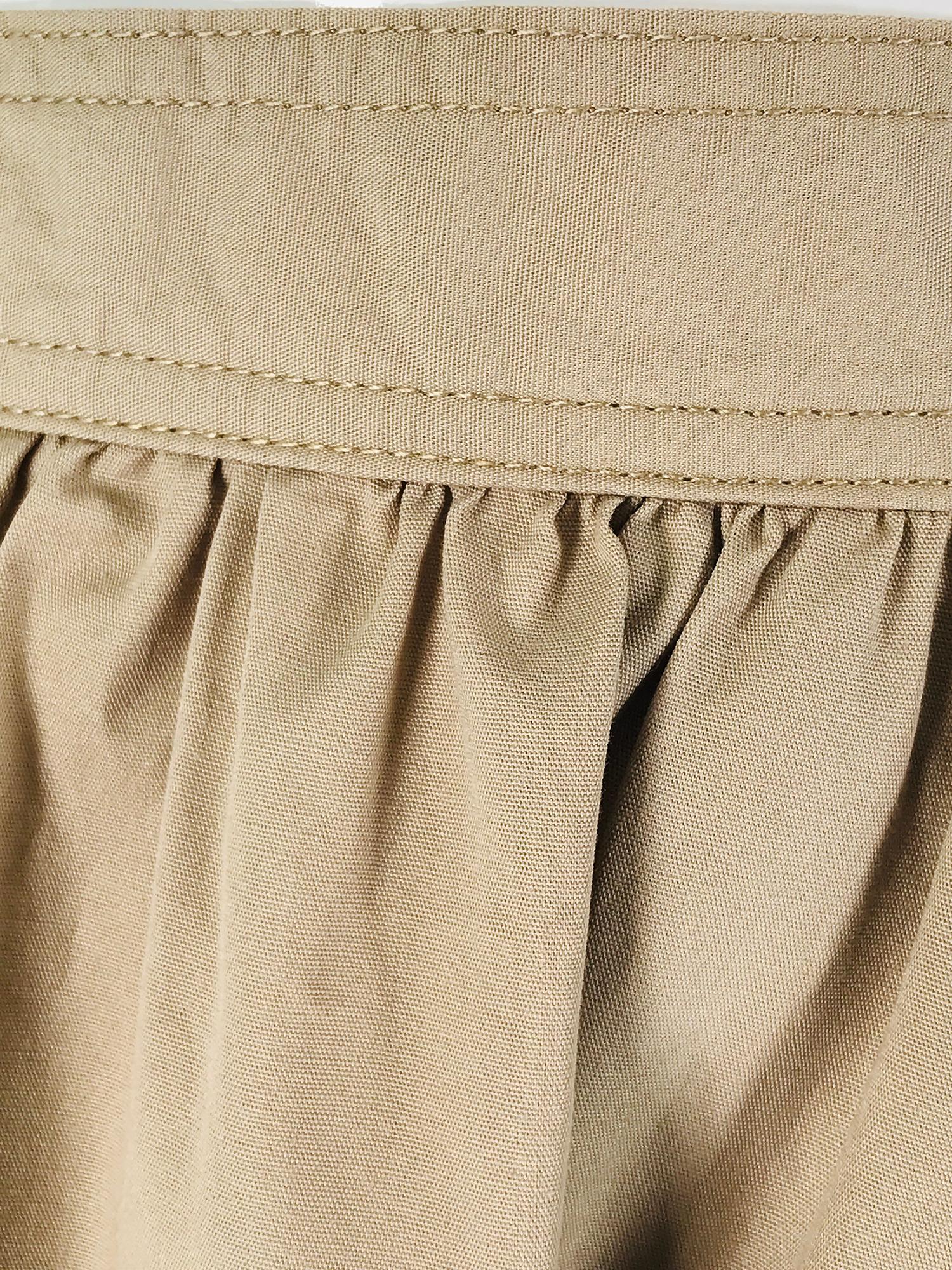 Vintage Chanel Tan Poplin Gathered Skirt with Button Pockets 3