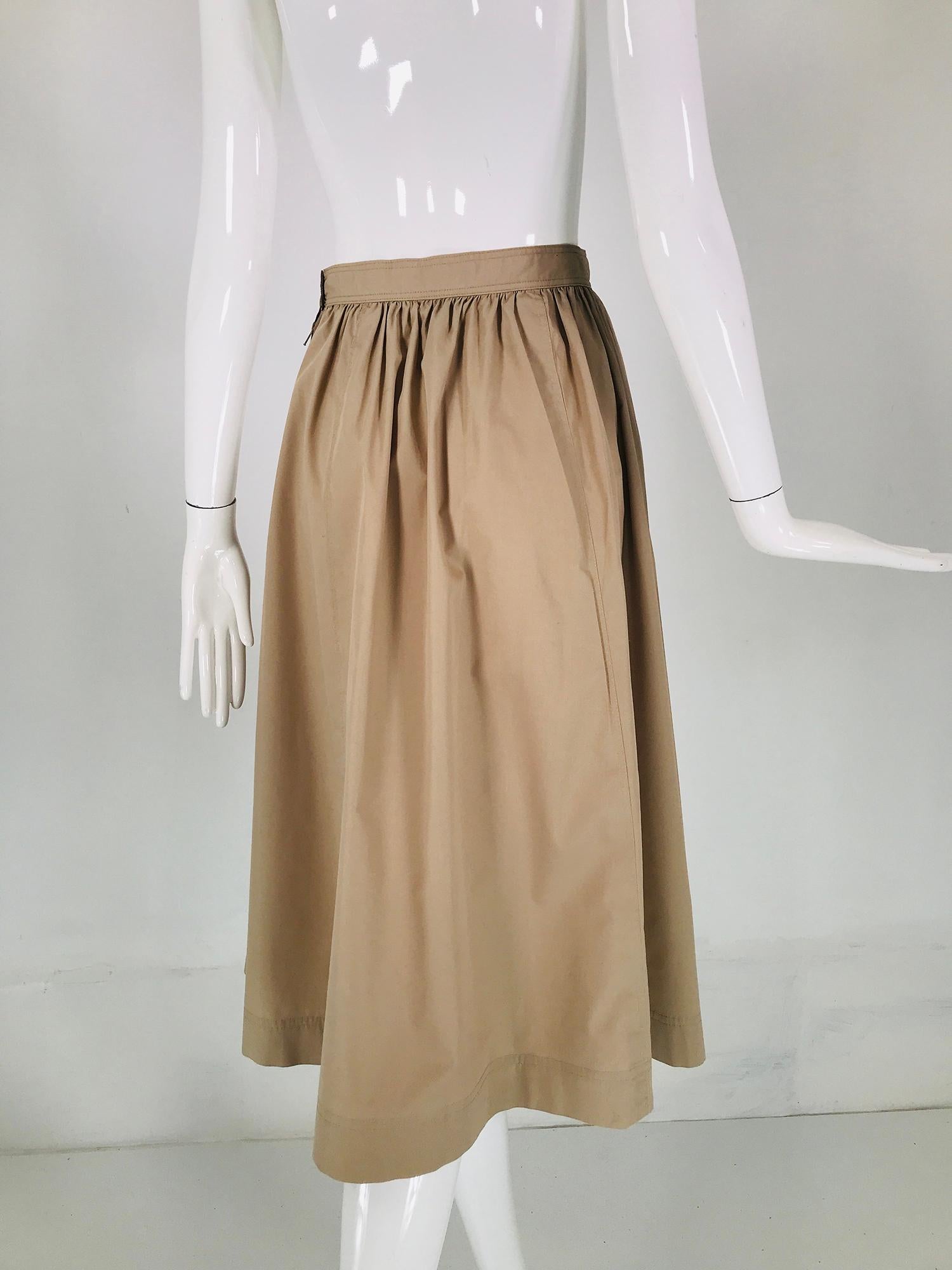 Brown Vintage Chanel Tan Poplin Gathered Skirt with Button Pockets