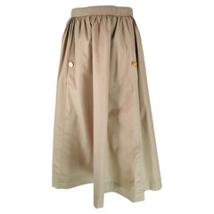 Chanel - Jupe froncée vintage en popeline beige avec poches boutonnées