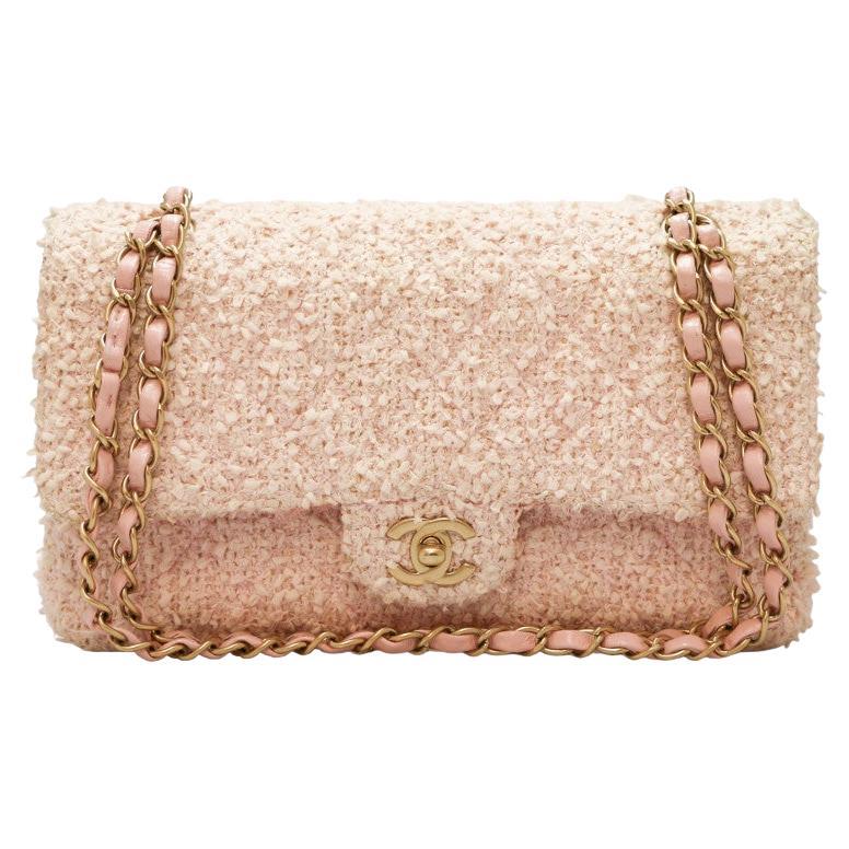Chanel Vintage Pink Tweed Medium Classic Soft Pink Flap Bag For Sale at  1stDibs