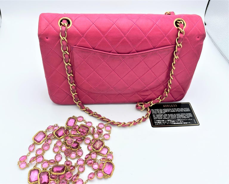 Vintage CHANEL quilted double flap bag, lambskin leather, medium in pink,  1995 For Sale at 1stDibs