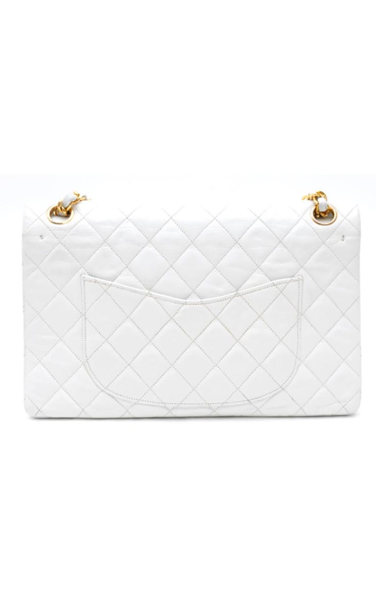 Vintage Chanel Timeless White Leather and Gold Chain at 1stDibs