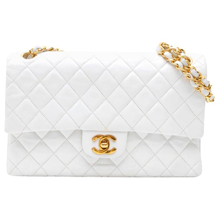 Vintage Chanel Timeless White Leather and Gold Chain