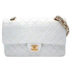 Vintage Chanel Timeless White Leather and Gold Chain