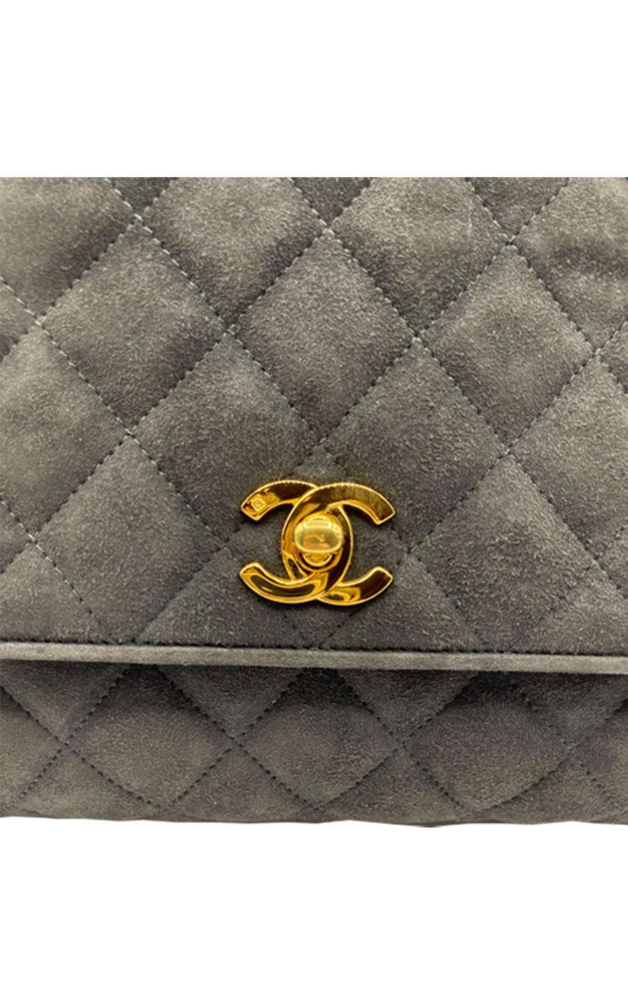 Vintage Chanel top handle bag Grey Suede  1